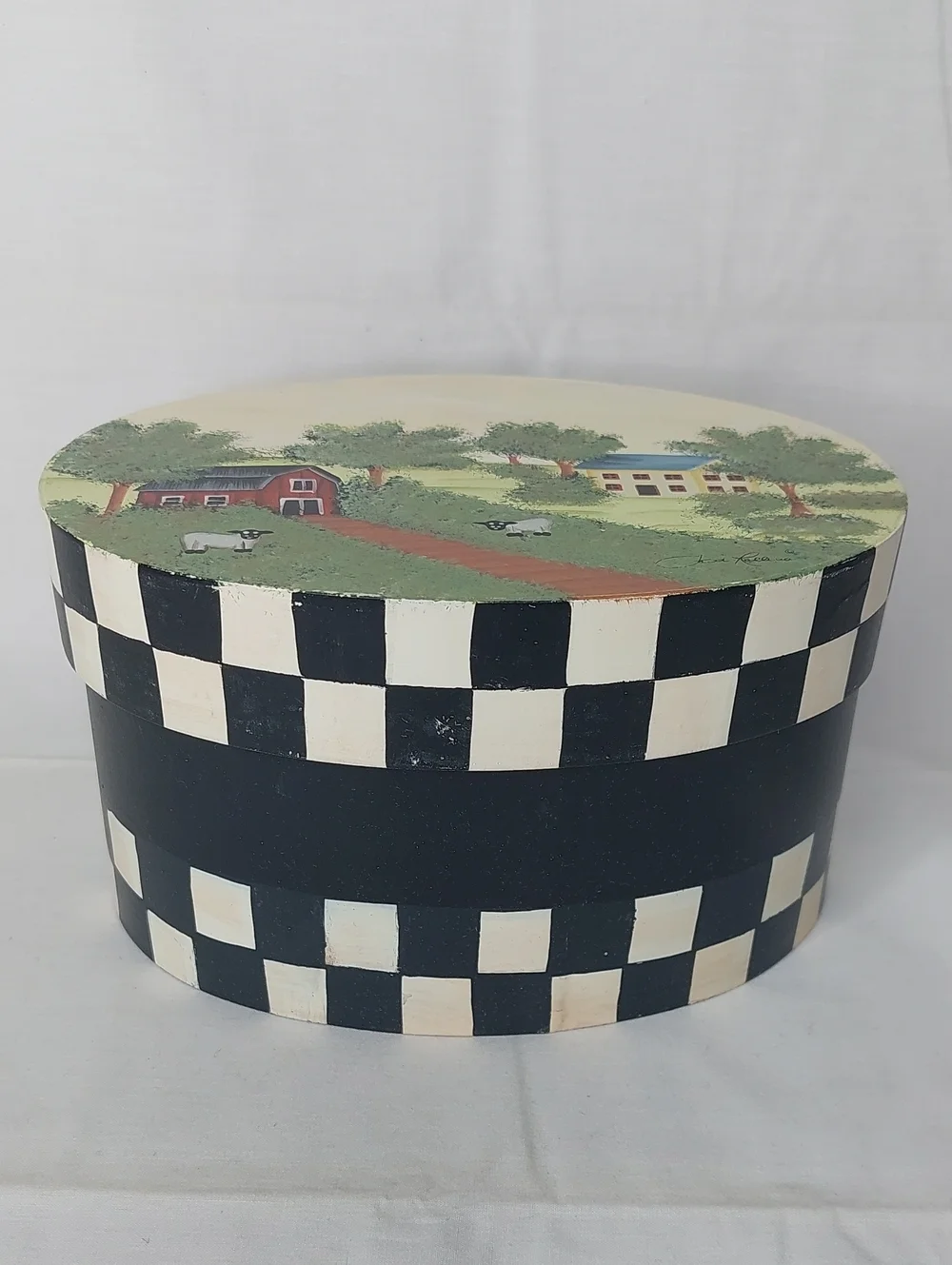 Decorative Black & White Check Farmhouse Storage Hat Boxes - Set of 3